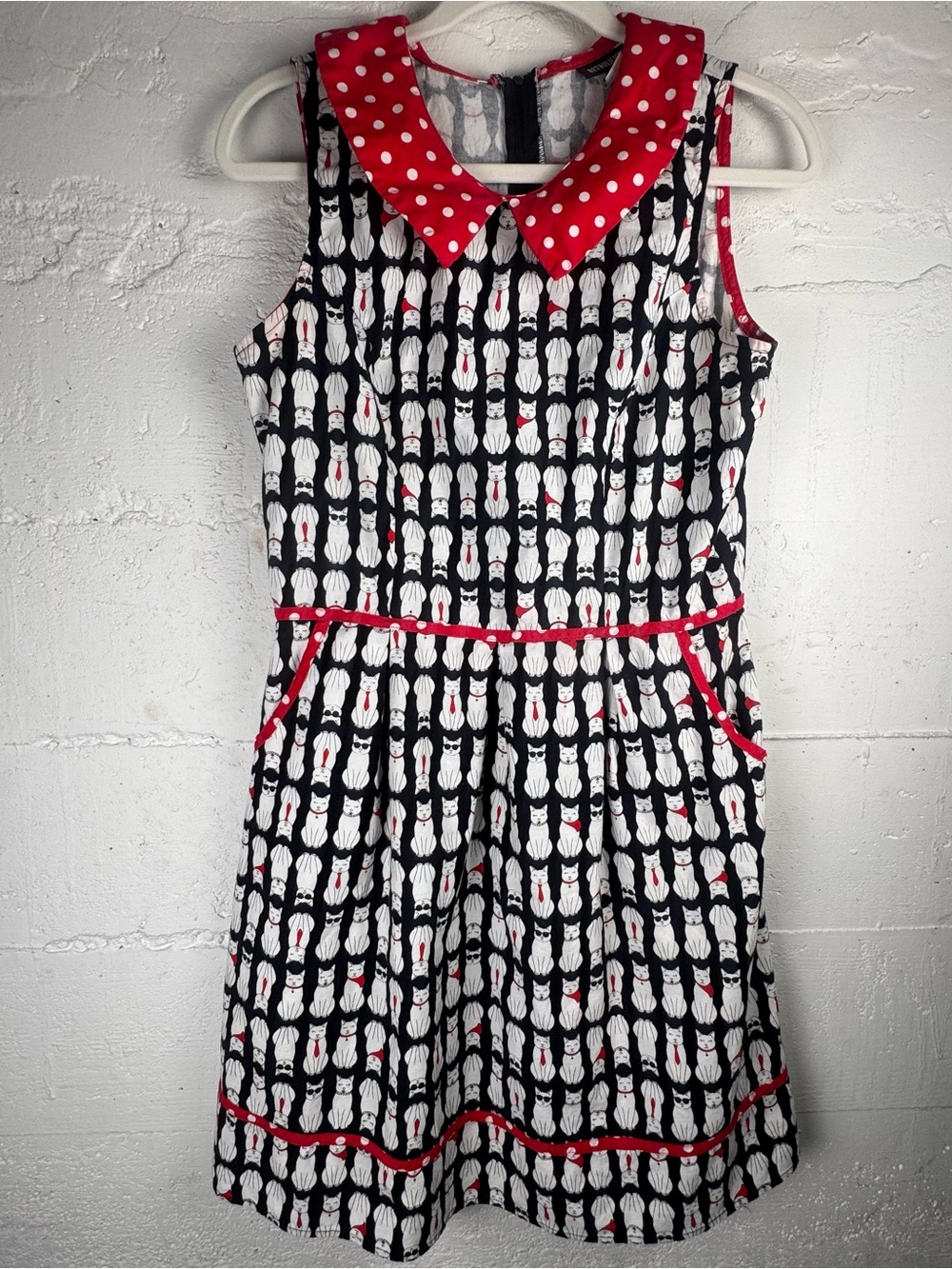 Retrolicious Cool Cats Dotted Peter Pan Collar Dress L Pin-up Retro Cat lady